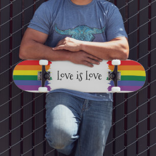 Gay Pride Rainbow Paint Themed Flag Love is Love Skateboard