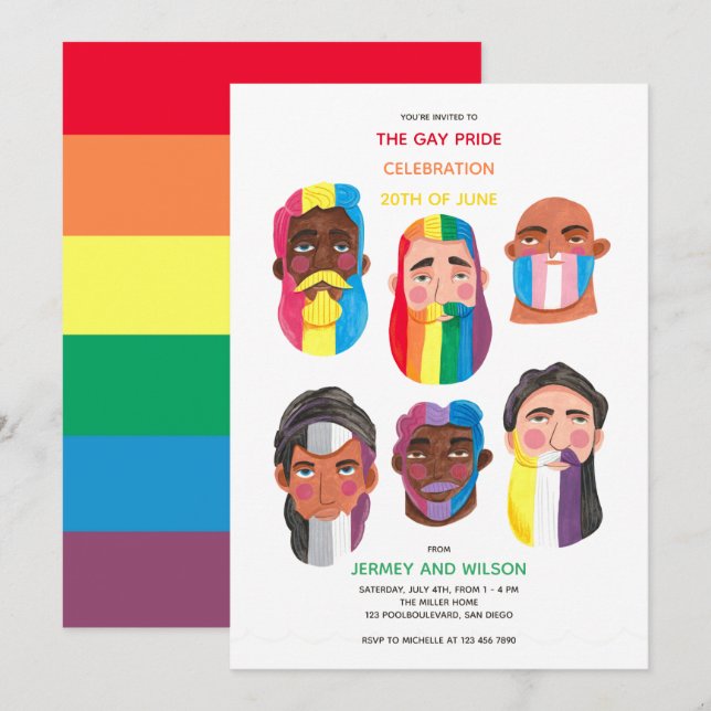 Gay pride rainbow party invitation (Front/Back)