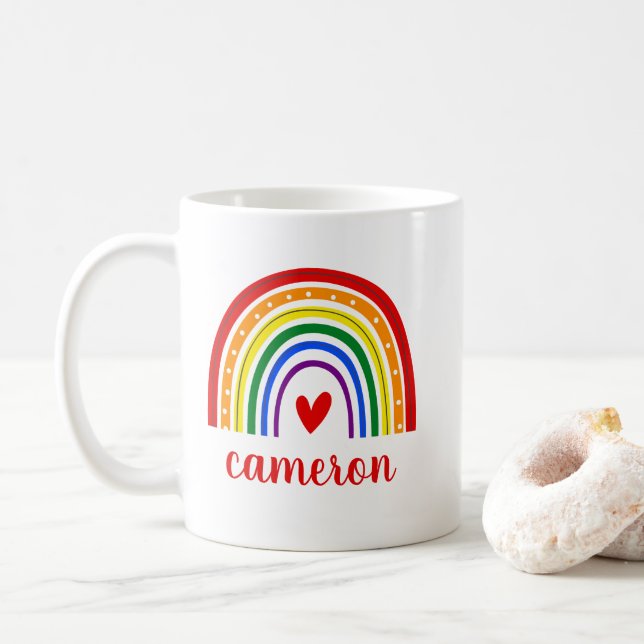 Gay Pride Rainbow Personalised Coffee Mug (With Donut)
