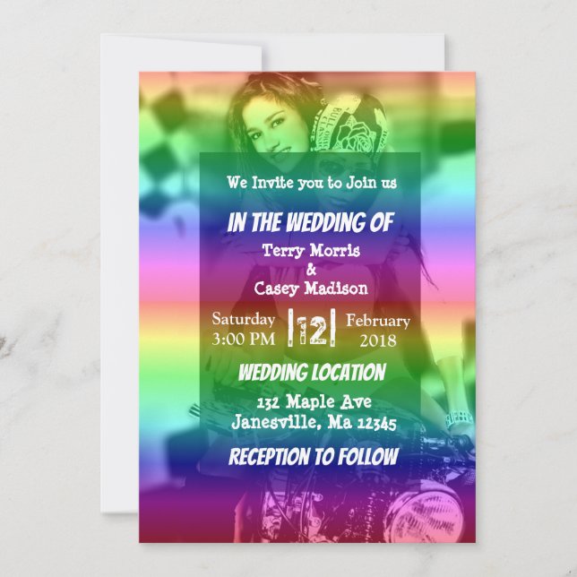 Gay Pride Rainbow Photo Wedding Invitations (Front)