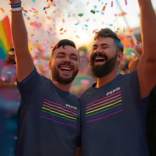 Gay Pride Rainbow Pinstripe Mens Navy T-Shirt