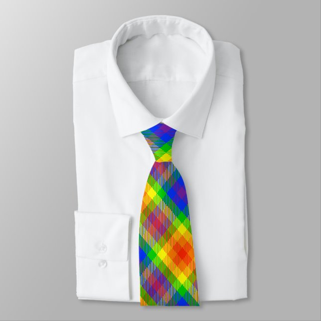 Gay Pride Rainbow Plaid Business Work Office Tie (Tied)