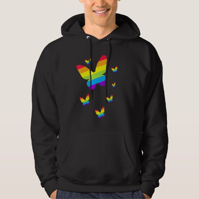 Gay Pride Rainbow Pocket Proud Lgbt Butterfly Prid Hoodie (Front)