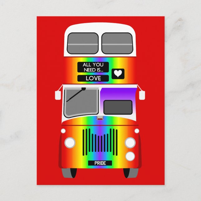 Gay Pride Rainbow retro Double Decker Bus Postcard (Front)