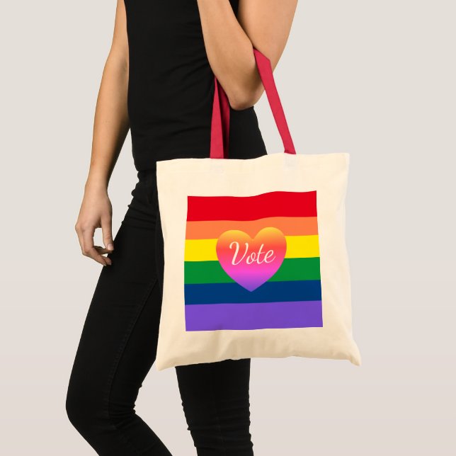 Gay Pride Rainbow Vote LBGTQ 2024 Election Tote Bag (Front (Product))