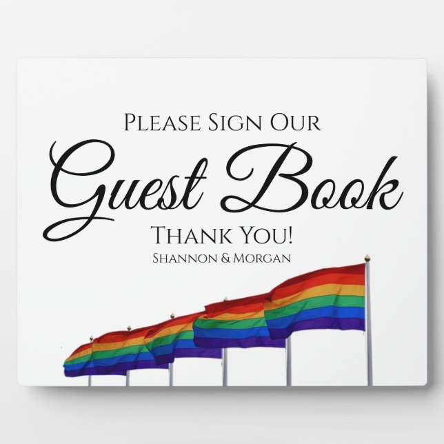 Gay Pride Rainbow Wedding Guest Book Sign Plaque (Front)