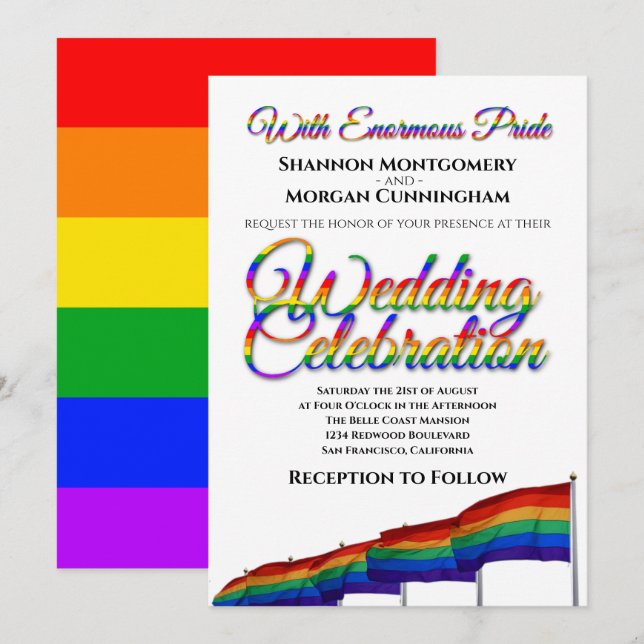 Gay Pride Rainbow Wedding Invitation (Front/Back)