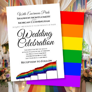 Gay Pride Rainbow Wedding Invitation - Black Text
