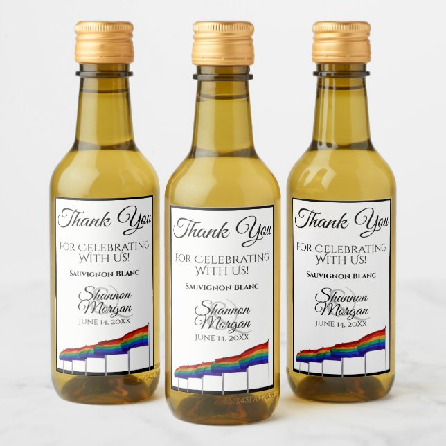 Gay Pride Rainbow Wedding Mini Wine Bottle Label (Bottles)