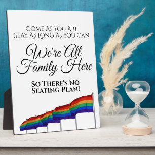 Gay Pride Rainbow Wedding No Seating Plan Sign Plaque