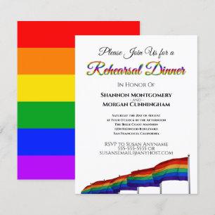 Gay Pride Rainbow Wedding Rehearsal Dinner Invitation