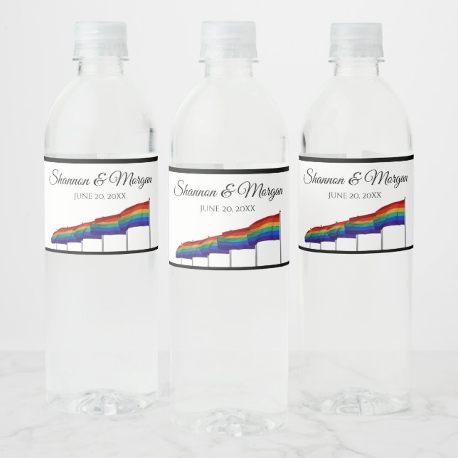 Gay Pride Rainbow Wedding Water Bottle Label Large (Bottles)