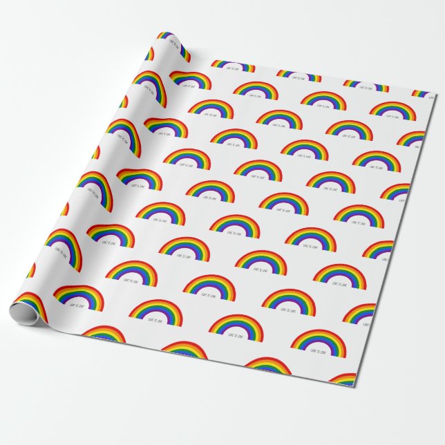 Gay Pride Rainbow with 'Love is Love' text. Wrapping Paper (Unrolled)