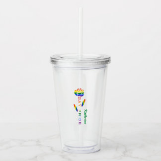 Gay Pride Rose Rainbow Flag Personalised Name Acrylic Tumbler