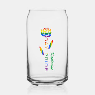 Gay Pride Rose Rainbow Flag Personalised Name Can Glass