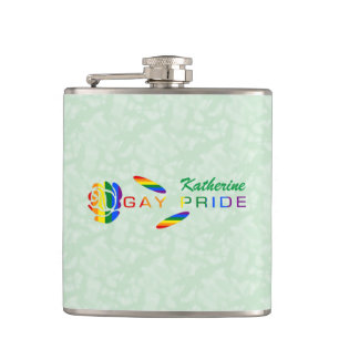 Gay Pride Rose Rainbow Flag Personalised Name Hip Flask