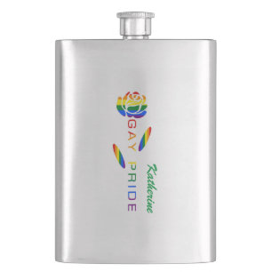 Gay Pride Rose Rainbow Flag Personalised Name Hip Flask