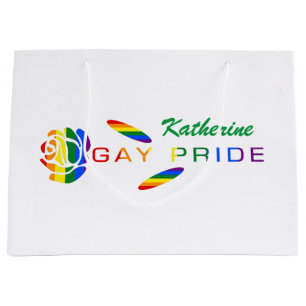Gay Pride Rose Rainbow Flag Personalised Name Large Gift Bag