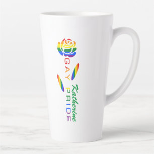 Gay Pride Rose Rainbow Flag Personalised Name Latte Mug