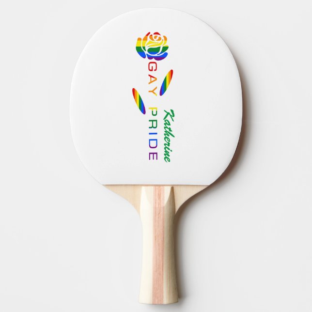 Gay Pride Rose Rainbow Flag Personalised Name Ping Pong Paddle (Front)