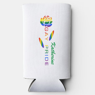 Gay Pride Rose Rainbow Flag Personalised Name Seltzer Can Cooler