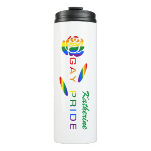 Gay Pride Rose Rainbow Flag Personalised Name Thermal Tumbler