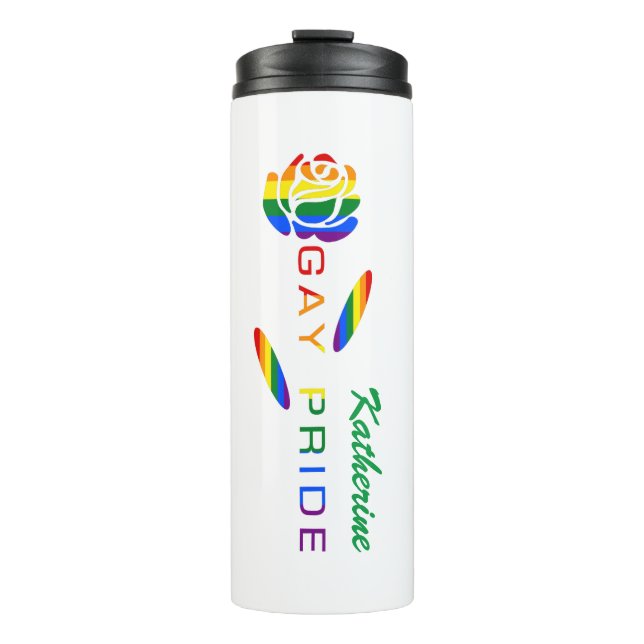 Gay Pride Rose Rainbow Flag Personalised Name Thermal Tumbler (Front)