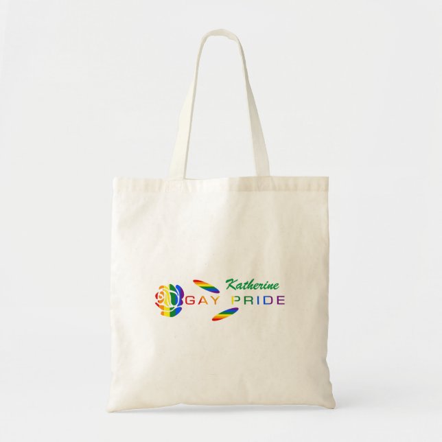 Gay Pride Rose Rainbow Flag Personalised Name Tote Bag (Front)