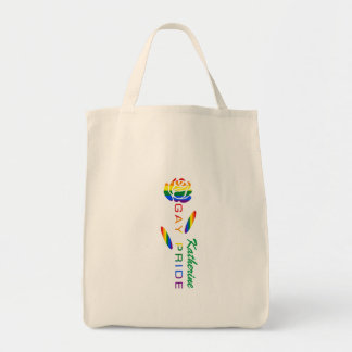 Gay Pride Rose Rainbow Flag Personalised Name Tote Bag