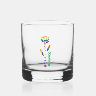 Gay Pride Rose Rainbow Flag Personalised Name Whiskey Glass