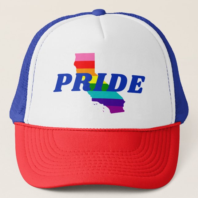 Gay Pride Stripes on California Rainbow Trucker Hat (Front)