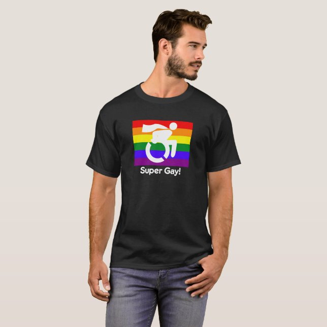 Gay Pride Super Gay Superhero Wheelchair Logo LGBT T-Shirt (Front Full)