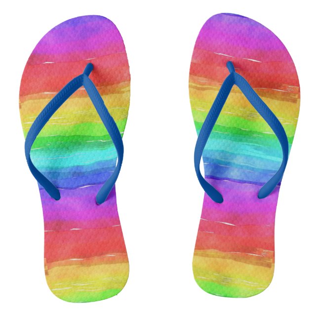 Gay Pride Support Rainbow Watercolor LGBTQ Flip Flops (Footbed)