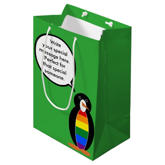 Gay Pride Talking Ms Penguin Personalised  Medium Gift Bag (Front Angled)