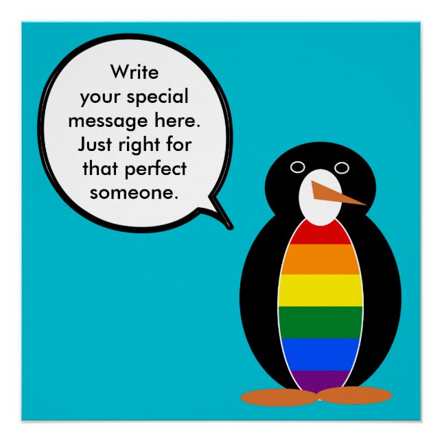 Gay Pride Talking Ms Penguin Personalised  Poster (Front)
