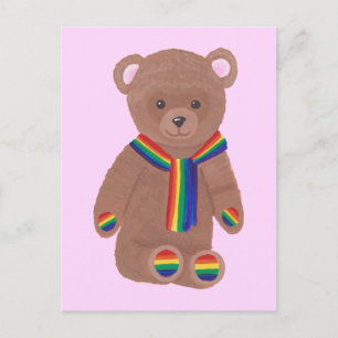 Gay Pride Teddy Bear, Rainbow Scarf Paws Postcards