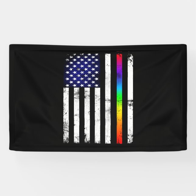 Gay Pride Thin Rainbow Line American Flag Banner (Horizontal)