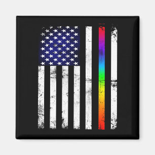 Gay Pride Thin Rainbow Line American Flag Magnet