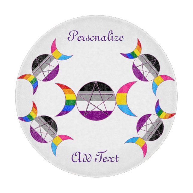 Gay Pride Triple Moon Goddess Pentacle Cutting Board (Front)