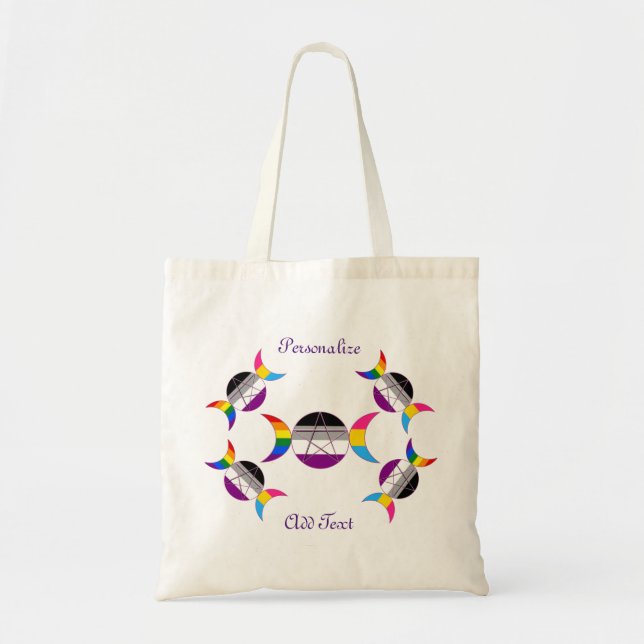 Gay Pride Triple Moon Goddess Pentacle Tote Bag (Front)