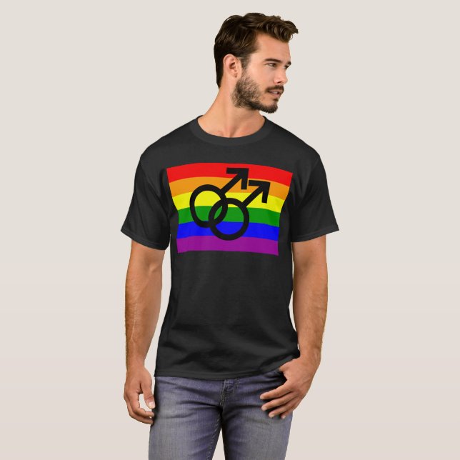 Gay Pride Two Male Mars Symbols Rainbow Flag Shirt (Front Full)