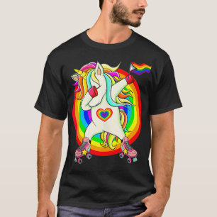 Gay Pride Unicorn Dabbing LGBTQ Rainbow Flag Rolle T-Shirt