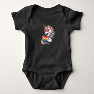 Gay Pride Unicorn Heart Rainbow Flag LGBT Baby Bodysuit