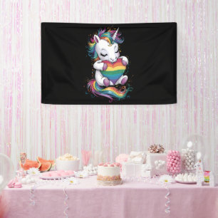 Gay Pride Unicorn Heart Rainbow Flag Lgbt  Banner
