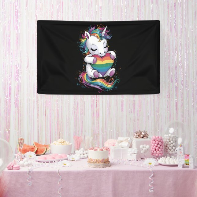 Gay Pride Unicorn Heart Rainbow Flag Lgbt  Banner (Party)