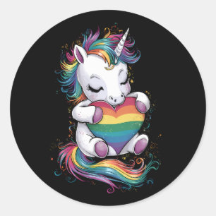 Gay Pride Unicorn Heart Rainbow Flag Lgbt  Classic Round Sticker