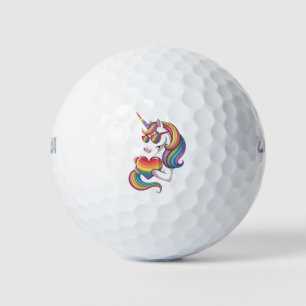 Gay Pride Unicorn Heart Rainbow Flag LGBT  Golf Balls