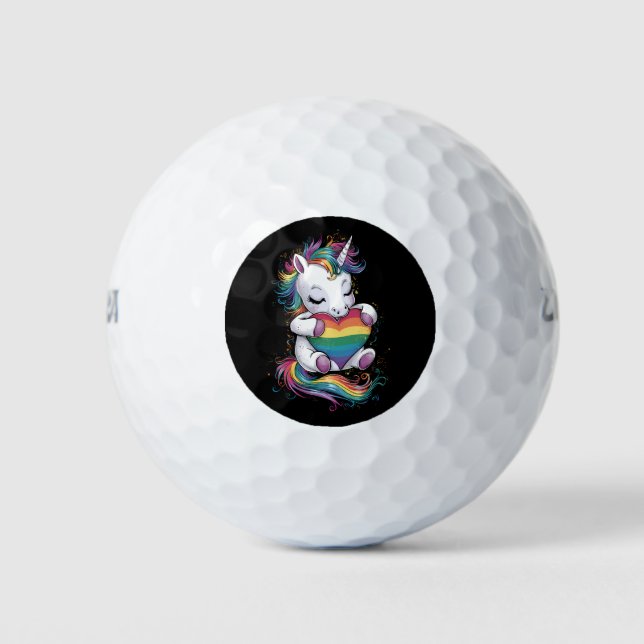 Gay Pride Unicorn Heart Rainbow Flag Lgbt  Golf Balls (Front)