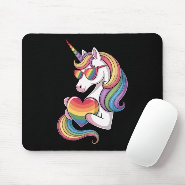 Gay Pride Unicorn Heart Rainbow Flag LGBT  Mouse Mat (With Mouse)