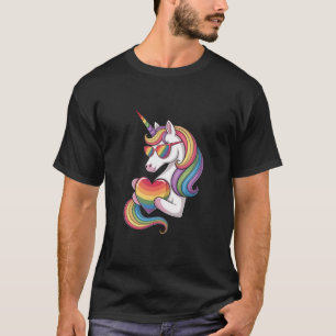 Gay Pride Unicorn Heart Rainbow Flag LGBT  T-Shirt